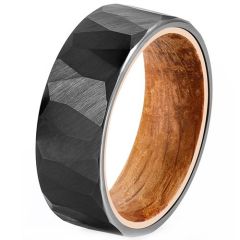 (Wholesale)Black Tungsten Carbide Ring With Koa Wood-9129