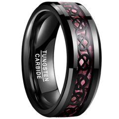 (Wholesale)Black Tungsten Carbide Heart Ring With Carbon Fiber-9311