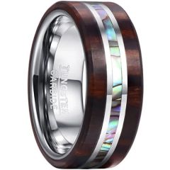 (Wholesale)Tungsten Carbide Abalone Shell & Koa Wood Ring-9314
