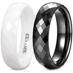 (Wholesale)White/Black Ceramic Faceted Ring-9332