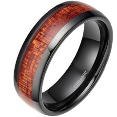 (Wholesale)Black Ceramic Ring With Koa Wood-9336