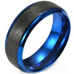 (Wholesale)Tungsten Carbide Black Blue Ring-9353