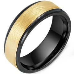 (Wholesale)Tungsten Carbide Black Gold Tone Ring-9354