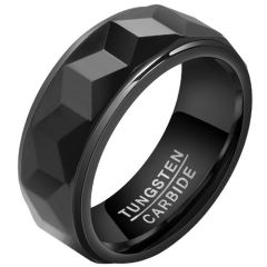 (Wholesale)Black Tungsten Carbide Faceted Ring-9355