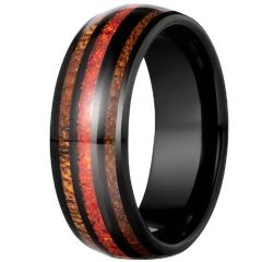 (Wholesale)Black Tungsten Carbide Koa Wood & Crushed Opal Ring-9357