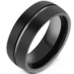 (Wholesale)Black Tungsten Carbide Center Groove Ring-9360