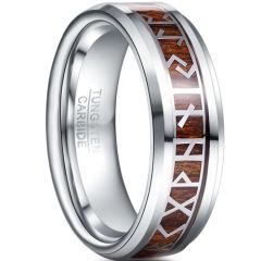 (Wholesale)Tungsten Carbide Koa Wood Ring With Runes-9371