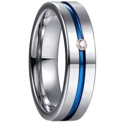 (Wholesale)Tungsten Carbide Blue Silver Ring With Cubic Zirconia-9372