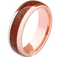 (Wholesale)Rose Tungsten Carbide Dome Court Ring Koa Wood-9410