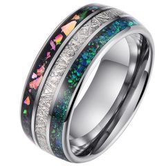 (Wholesale)Tungsten Carbide Ring With Crushed Opal & Meteorite-9679