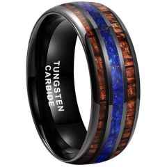 (Wholesale)Black Tungsten Carbide Ring With Koa Wood & Crushed Opal-9731