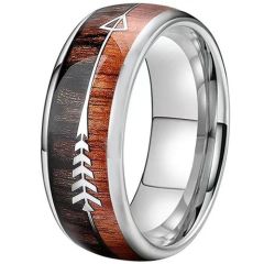 (Wholesale)Tungsten Carbide Dome Court Ring With Koa Wood-9732