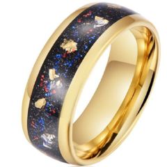 (Wholesale)Gold Tone Tungsten Carbide Crushed Opal & Gold Foil Ring-9745