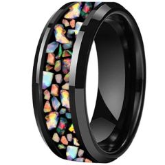 (Wholesale)Black Tungsten Carbide Crushed Opal Ring-9832
