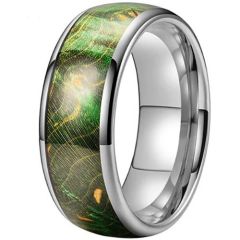 (Wholesale)Tungsten Carbide Dome Court Ring With Green Koa Wood-9835
