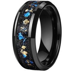 (Wholesale)Black Tungsten Carbide Ring With Meteorite & Crushed Opal-9836
