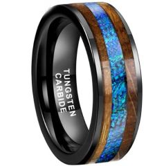 (Wholesale)Black Tungsten Carbide Koa Wood & Crushed Opal-9840