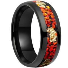 (Wholesale)Black Tungsten Carbide Ring With Crushed Opal & Gold Foil-9842