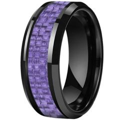 (Wholesale)Black Tungsten Carbide Ring With Carbon Fiber-9849