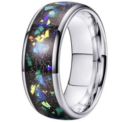 (Wholesale)Tungsten Carbide Ring With Meteorite & Abalone Shell-9858