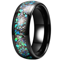 (Wholesale)Black Tungsten Carbide Ring With Meteorite & Crushed Opal-9859