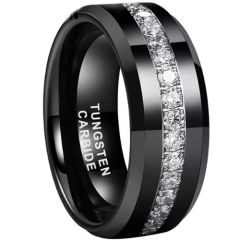(Wholesale)Black Tungsten Carbide Ring With Cubic Zirconia-9860