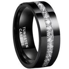 (Wholesale)Black Tungsten Carbide Ring With Cubic Zirconia-9861