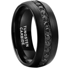 (Wholesale)Black Tungsten Carbide Ring With Cubic Zirconia-9862