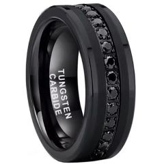 (Wholesale)Black Tungsten Carbide Ring With Cubic Zirconia-9864