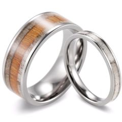 (Wholesale)Tungsten Carbide Deer Antler Wood Ring(Two PCs)-1013
