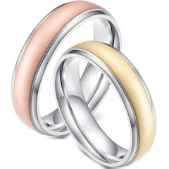 (Wholesale)Tungsten Carbide Gold/Rose Step Edges Ring-2358