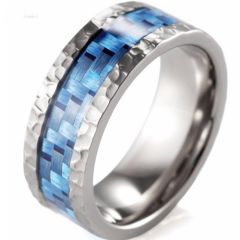 (Wholesale)Tungsten Carbide Hammered Carbon Fiber Ring - 2999