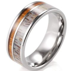 (Wholesale)Tungsten Carbide Deer Antler Wood Ring-3350