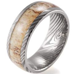 (Wholesale)Tungsten Carbide Damascus Deer Antler Ring - 3670