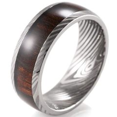 (Wholesale)Tungsten Carbide Damascus Wood Ring - 3971