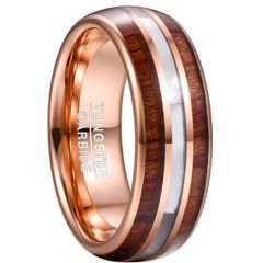 (Wholesale)Rose Tungsten Carbide Abalone Shell & Wood Dome Court Ring-T235
