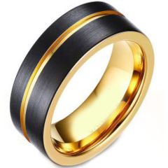 (Wholesale)Tungsten Carbide Black Gold Offset Groove Ring-4679