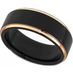 (Wholesale)Tungsten Carbide Black Gold Step Edges Ring-4684