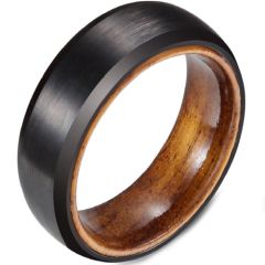 (Wholesale)Black Tungsten Carbide Wood Ring - TG4687