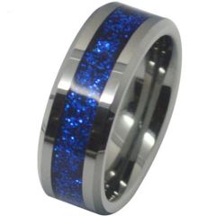 (Wholesale)Tungsten Carbide Ring With Blue Fiber Inlays - TG1071