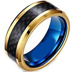 (Wholesale)Tungsten Carbide Blue Gold Carbon Fiber Ring-1104