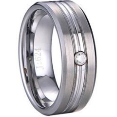 (Wholesale)Tungsten Carbide Triple Groove Ring With CZ-1121