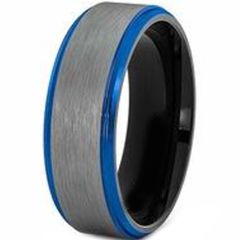 (Wholesale)Tungsten Carbide Black Blue Step Edges Ring-1128AA