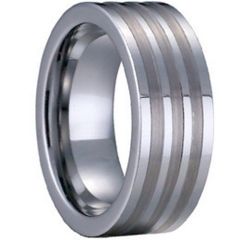 (Wholesale)Tungsten Carbide Pipe Cut Three Lines Ring - TG1134