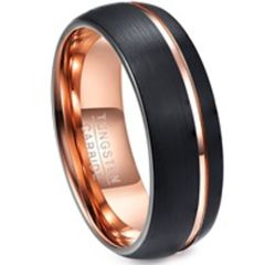 (Wholesale)Tungsten Carbide Black Rose Offset Groove Ring-1135