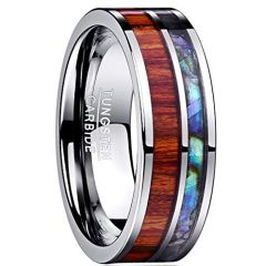 (Wholesale)Tungsten Carbide Wood Abalone Shell Ring-1206
