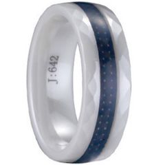 (Wholesale)White Ceramic Ring With Carbon Fiber - TG1218