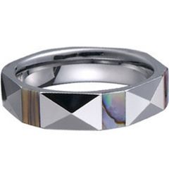 (Wholesale)Tungsten Carbide Faceted Abalone Shell Ring-1223