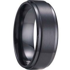 (Wholesale)Black Tungsten Carbide Step Edges Ring - TG1241