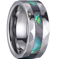 (Wholesale)Tungsten Carbide Faceted Abalone Shell Ring-1251